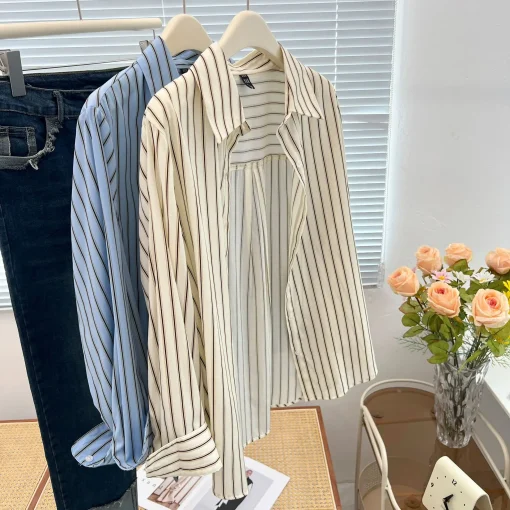 Women's Fashion Striped Long Sleeve Shirt, Plus Size - Image 2