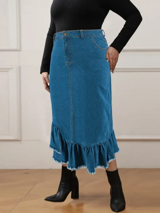 Plus Size High Waist Denim Skirt for Women - Image 2