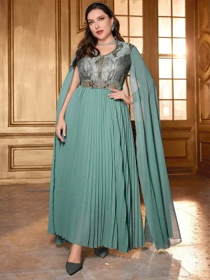 Plus-Size Women’s Maxi Arab Party Dress with Cape Sleeves