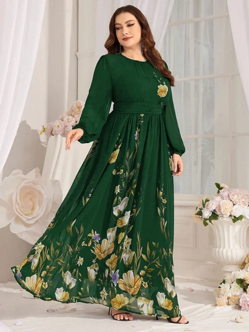 Plus Size Floral Print Lantern Sleeve Maxi Dress - Image 6