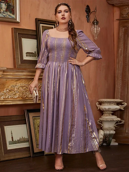 Plus-Size Women Purple Maxi Wedding Bridal Evening Dress - Image 3