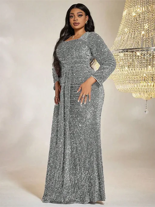 Plus Size Luxury Sequined Fishtail Evening Gown Dress - Image 5