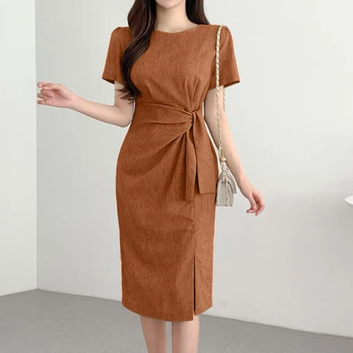 Elegant Midi Shirt Dress with Short Sleeves for Summer - Image 6