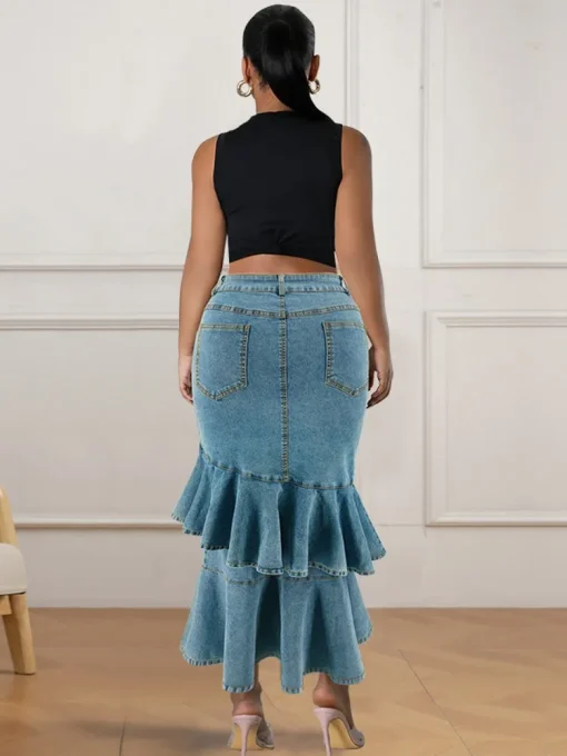 Plus Size High Waist Retro Denim Pencil Skirt - Image 2