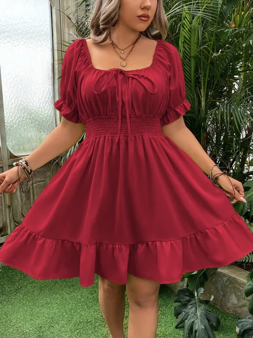 Elegant Plus Size Lace-Up Short Summer Party Dress - Image 3