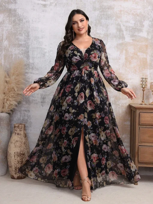 Plus Size Boho Floral Print Spring Casual Holiday Dress