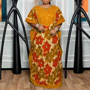 Women Bohemian Bat Sleeve Floral Printed Long Sundress