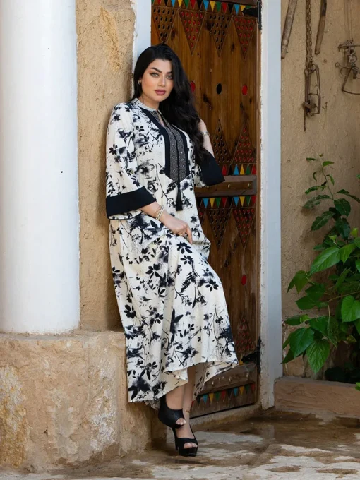 Summer Casual Arabian Party Printed Long Maxi Abaya Dress - Image 6