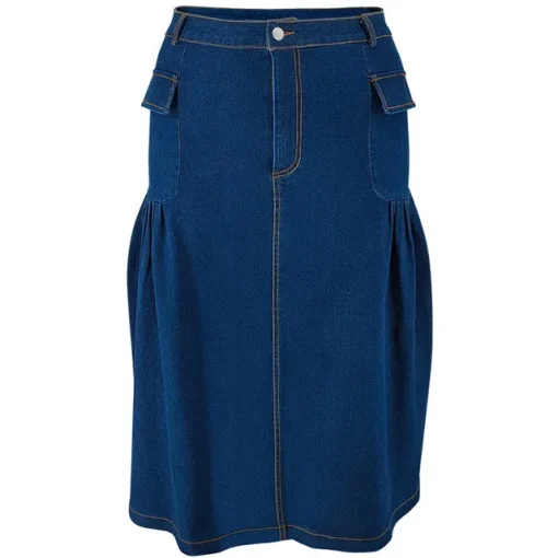 Plus Size Women's High Waist Button A-line Denim Skirt - Image 7