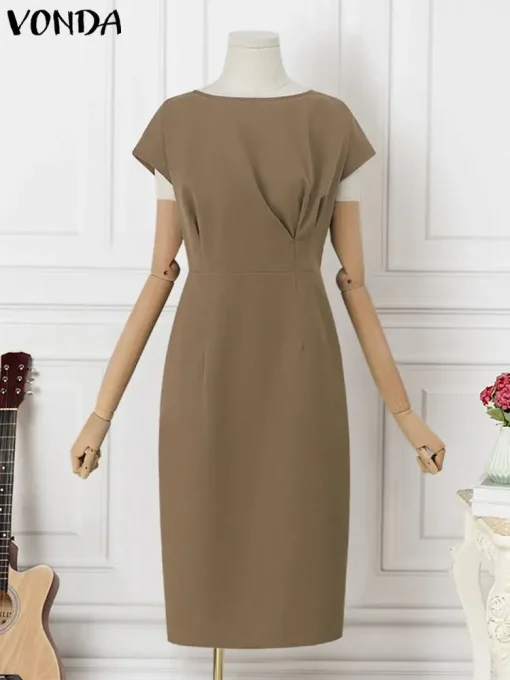 Elegant Solid Color Midi Dress for Summer Women - Image 3