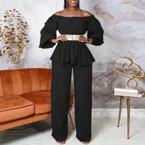 Plus Size  Summer Off Shoulder Pant Set