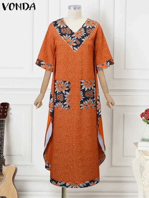 Plus Size Bohemian Printed V-Neck Maxi Dress - Image 3