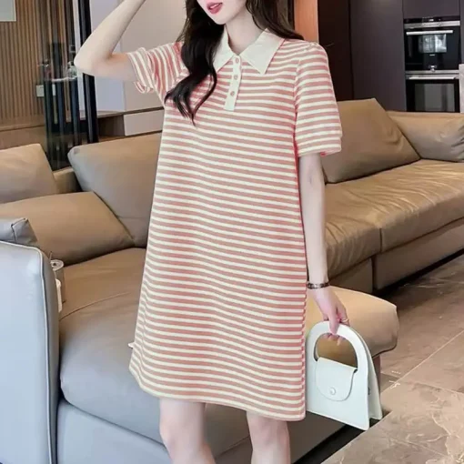 Women's Striped Printed Mini Dress Casual Summer Sundress - Image 6