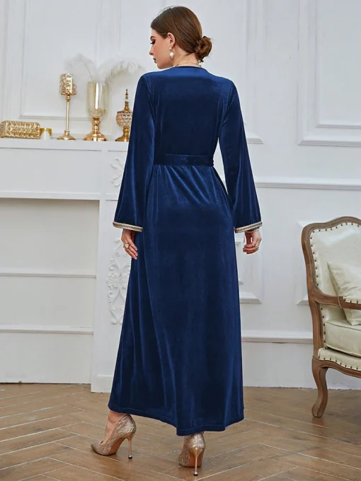 Gorgeous Navy Blue Ankle-Length Embroidered Muslim Evening Gown - Image 2