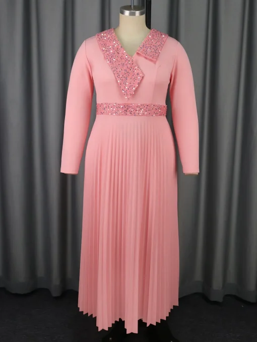 Aomei Maxi Pleated Sequined Long Sleeve High Waist Dress - Image 5