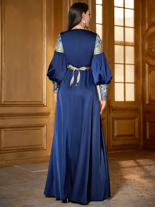 Luxury Elegant Eid Muslim Arabian Embroidered Long Sleeve Dress - Image 2