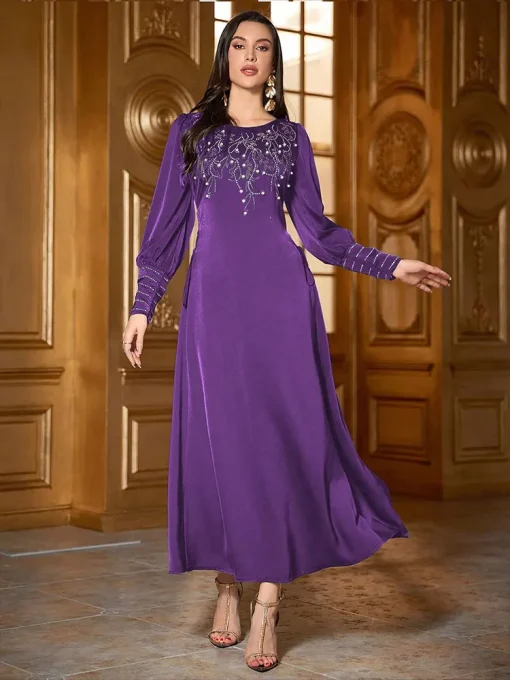 Women's Ankle-Length Beaded Dress with Flared Sleeves - Image 5