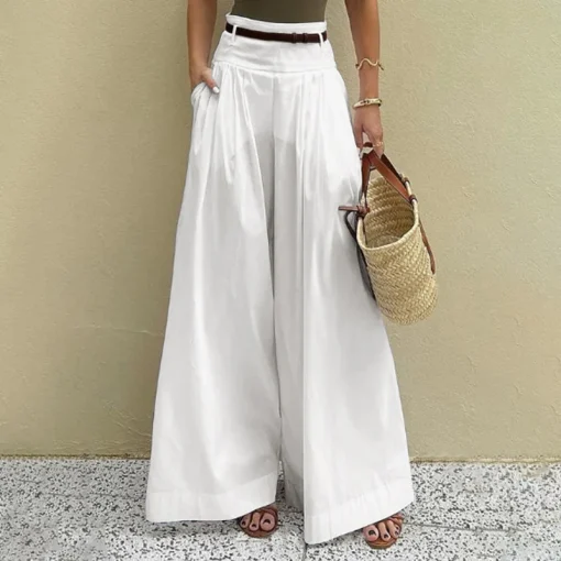 Plus Size Fashion Solid Color Wide Leg Trousers - Image 5