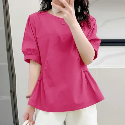 Women's Elegant Short Sleeve Round Neck Blouse - Image 9