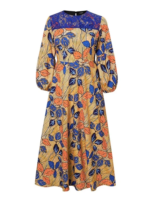 Floral Printed Maxi Dress with Lace Patchwork - Image 2