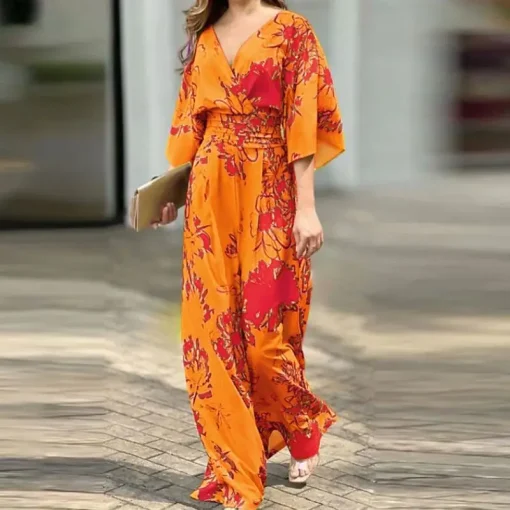 Plus Size Women’s V-Neck Printed Summer Jumpsuit - Image 6