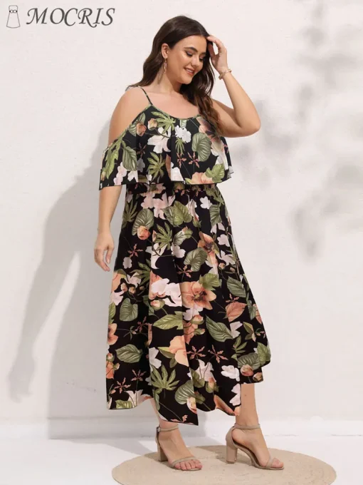 Elegant Plus Size Black Floral Boho Summer Beach Dress - Image 3