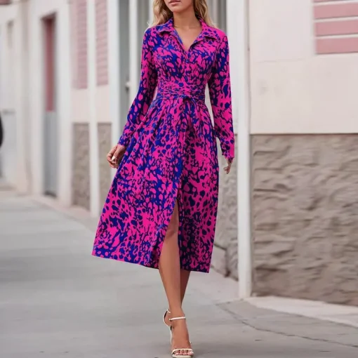 Plus Size   Elegant Printed Long Sleeve Dress - Image 5