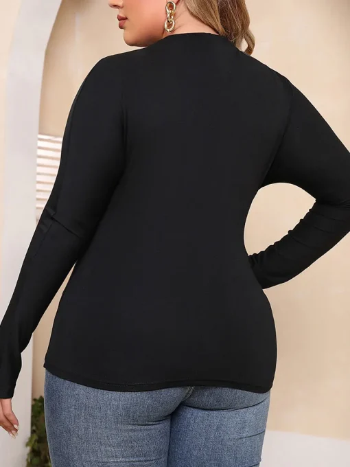 Elegant Plus Size Black Hollow Out Long Sleeve Blouse