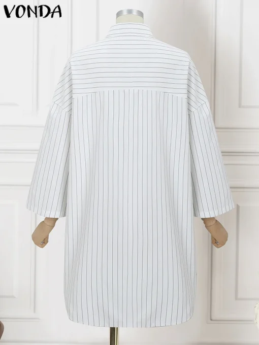 Plus Size Casual Stripe Splicing Shirt Dress - Image 3