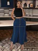 Plus Size High Waist Denim Pencil Skirt for Wome