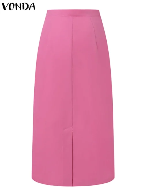 Women’s Elegant Solid Color Midi Skirt with Pockets - Image 3