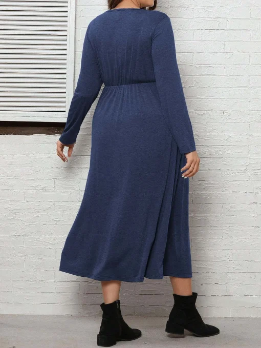 Elegant Plus Size Blue Long Sleeve Casual Formal Dress