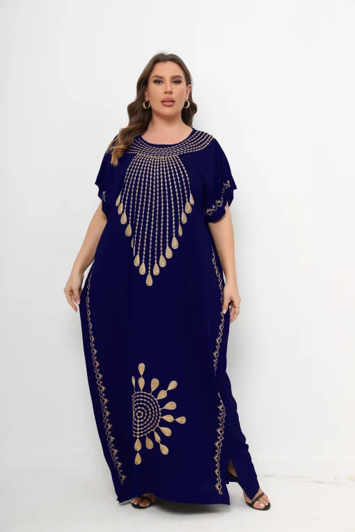 Muslim Cotton Dashiki Short Sleeve Maxi Abaya Kaftan - Image 4