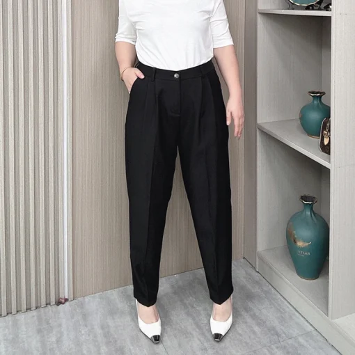 Women's High Waist Tailored Trousers, Plus Size, Professional Style - Image 2