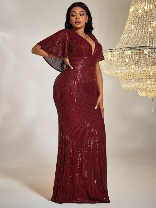 Plus Size Long Sleeve Sequined Fish Tail Maxi Dress - Image 4