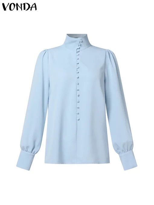 Elegant Long Sleeve Office Blouses with Stand Collar - Image 2