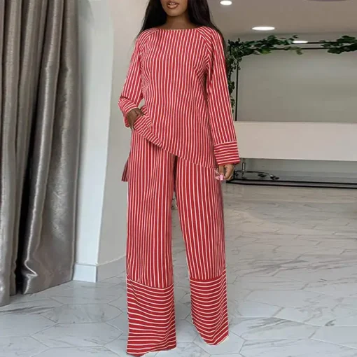 Elegant Stripe Pant Set with Long Sleeve Top - Image 6