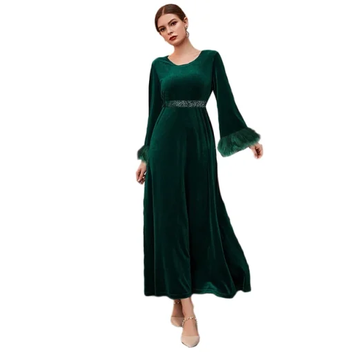 Elegant Retro A-Line Floor-Length Green Evening Dress - Image 7