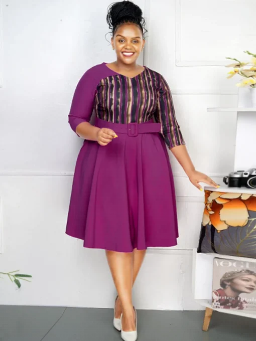 Plus Size Office Lady Casual Midi Dress for Women - Image 3