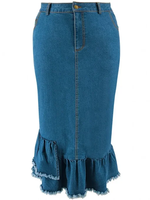 Plus Size High Waist Denim Skirt for Women - Image 4