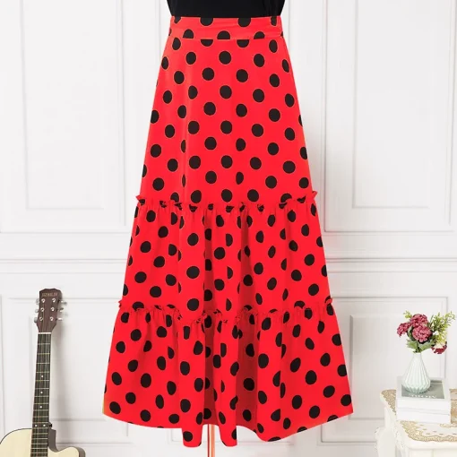 Bohemian High Waist Polka Dot Maxi Skirt for Women - Image 6