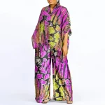 Plus Size Women’s Elegant Printed Lapel Pants Set