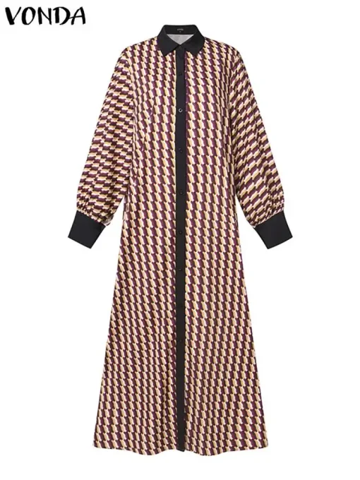 Women’s Bohemian Long Sleeve Printed Maxi Dress for Summer - Image 2