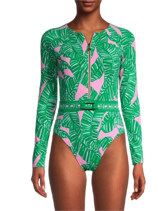 Retro Flower Print One-Piece Swimsuit with Cover-Up Skirt - Image 4