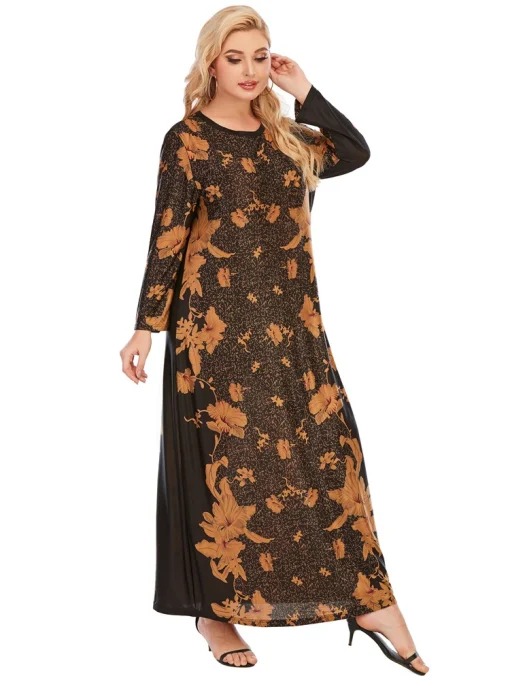 Plus Size Oversized Long Sleeve Retro Floral Dress - Image 4