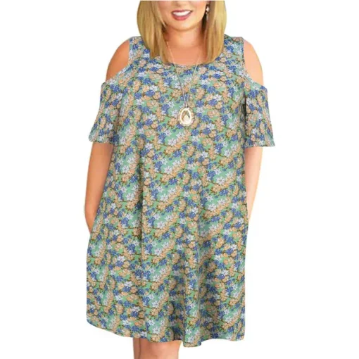 Plus Size Loose Off-Shoulder Printed Summer Dress - Image 11