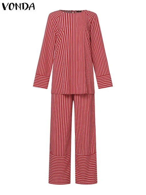 Elegant Stripe Pant Set with Long Sleeve Top - Image 2