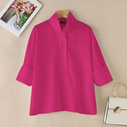 Plus Size Vintage Lapel Neck Long Sleeve Shirt - Image 6