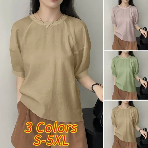 Women's Sexy O-Neck Short Puff Sleeve Blouse - Image 5