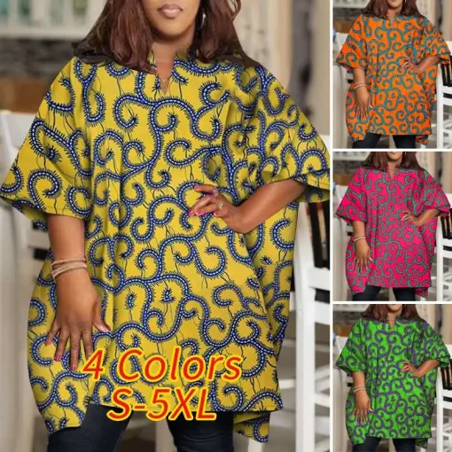 Plus Size Elegant Printed V-Neck Blouses for Women